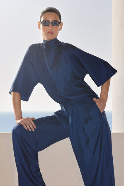 Draped Tie-Detail Silk Top