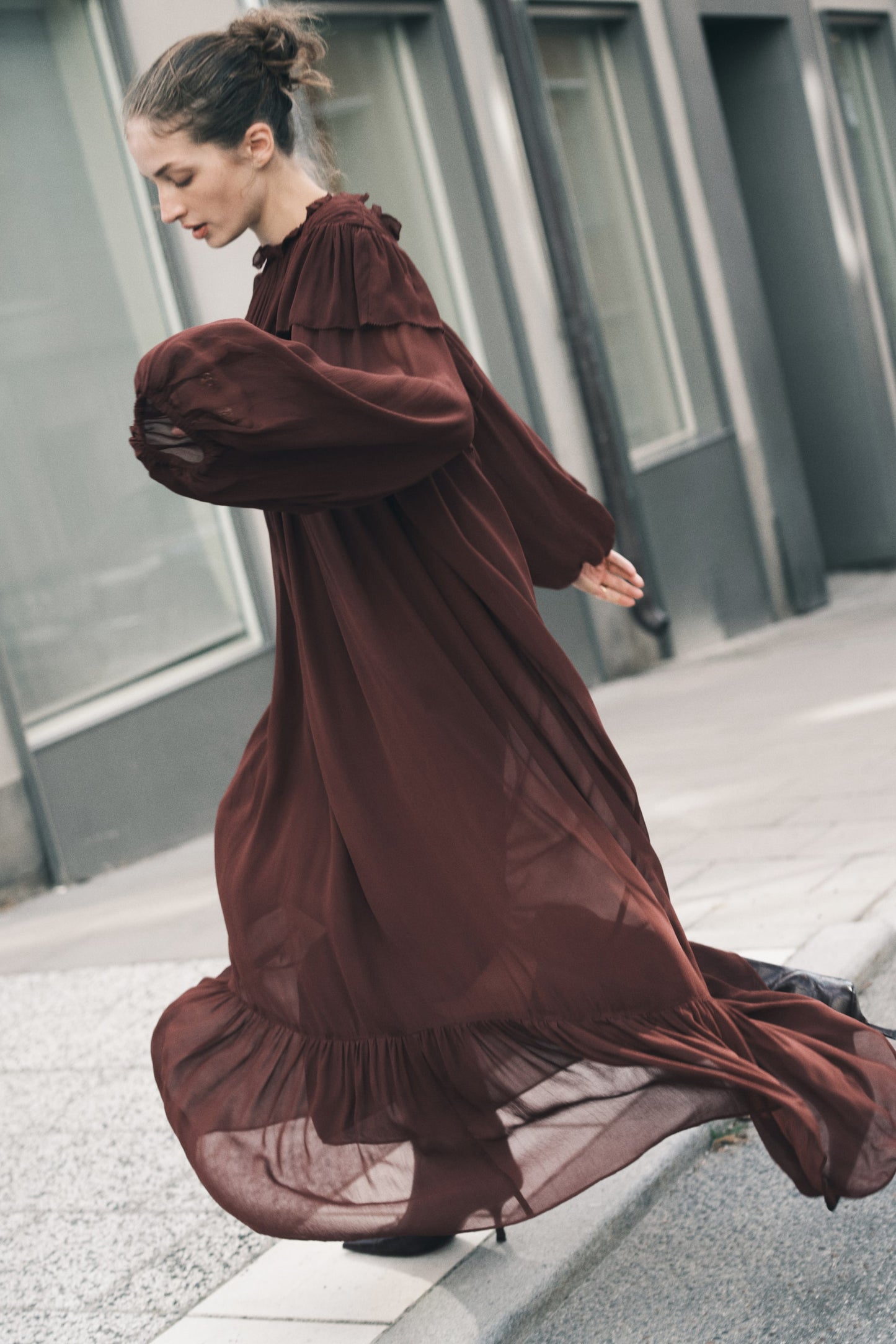 Frill-trimmed chiffon dress