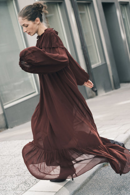 Frill-trimmed chiffon dress