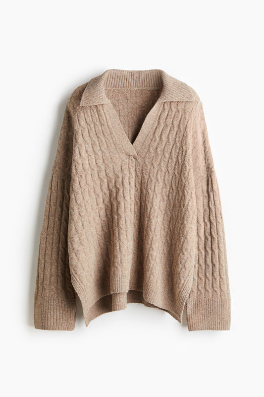 Cable-knit polo jumper