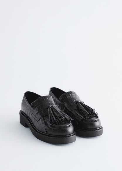 Chunky Croco Leather Loafers