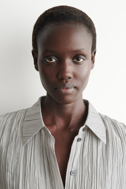 Rounded Textured-Silk Shirt