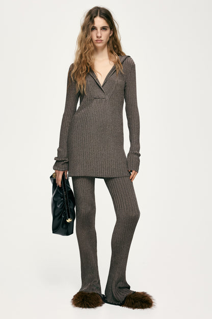 Metallic rib-knit hoodie