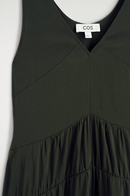Gathered pleated V-neck maxi dress