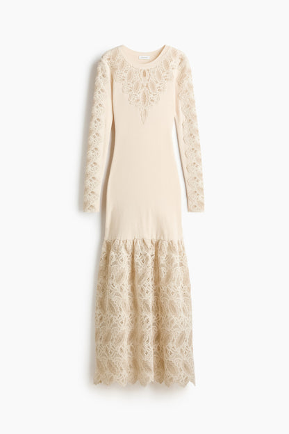 Ribbed lace-detail dress
