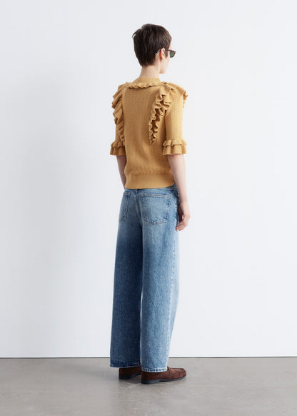 Pointelle-Knit Ruffle Top