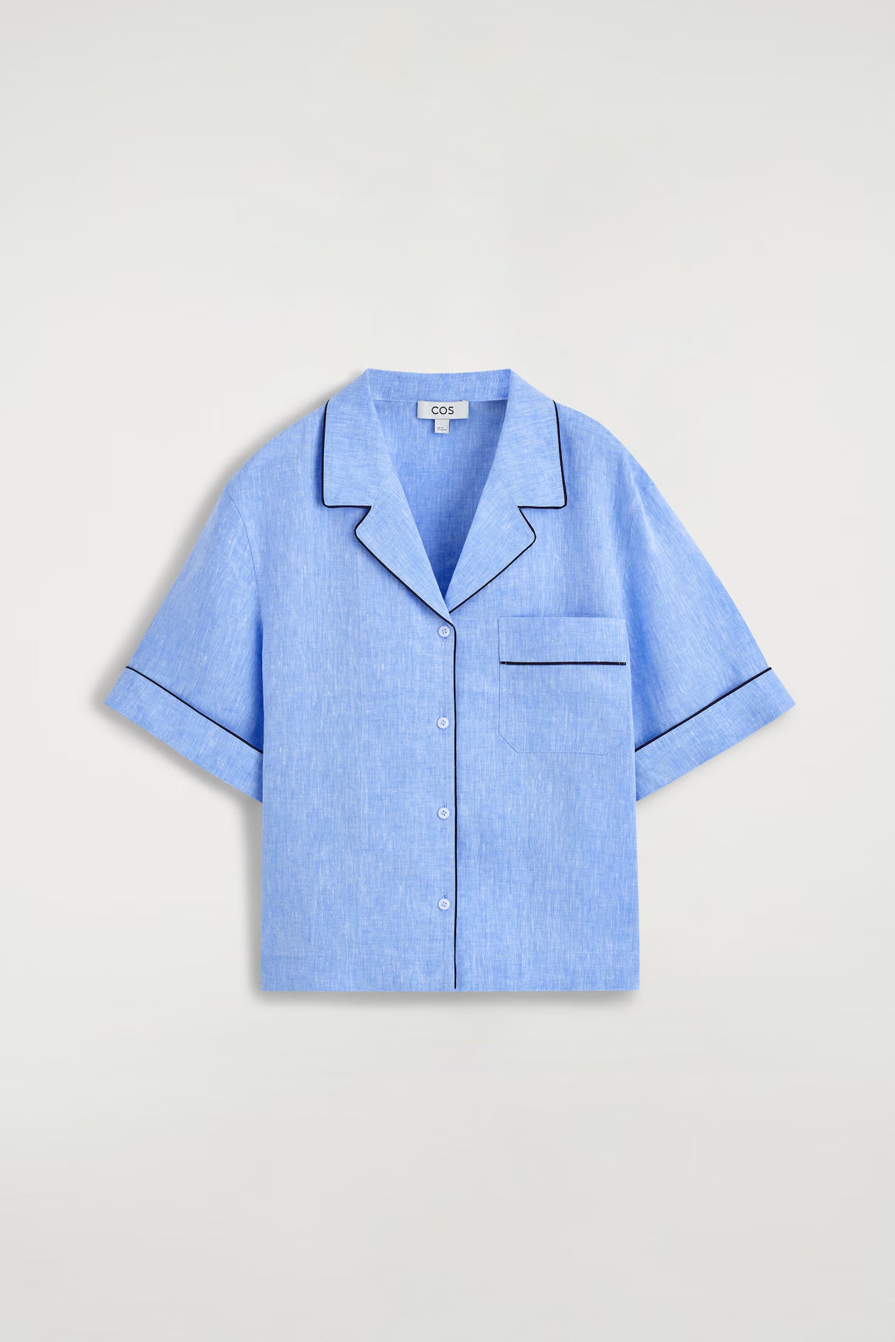 Contrast-piped linen resort shirt