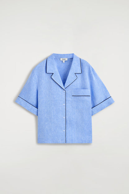 Contrast-piped linen resort shirt