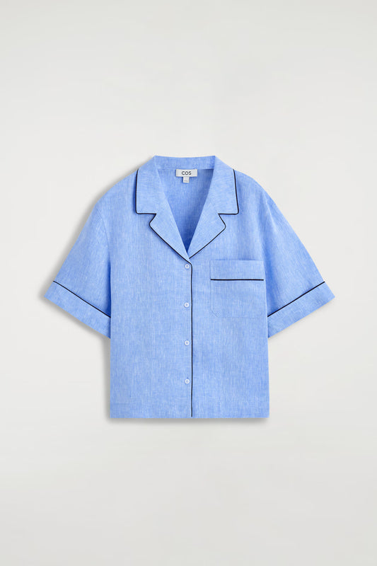Contrast-piped linen resort shirt