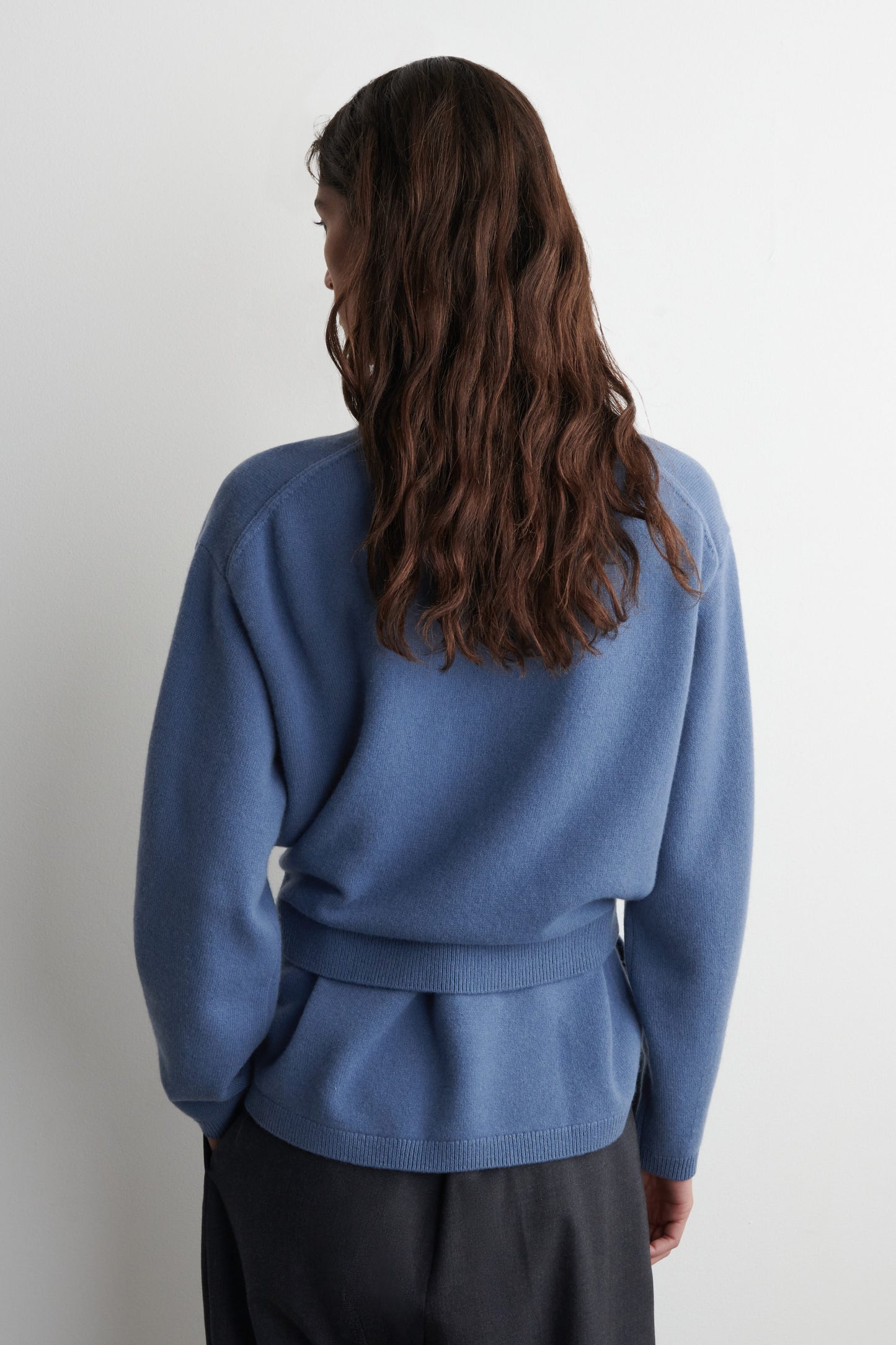 Belt-detail merino wool jumper