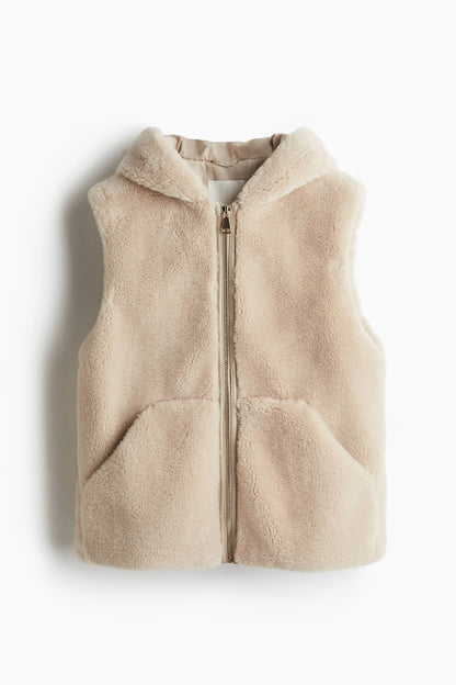 Hooded pile gilet