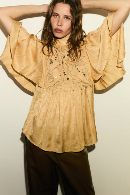Embroidered jacquard blouse