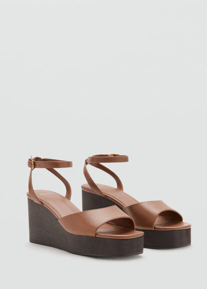 Leather wedge-heel sandals
