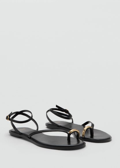 Leather strap sandals with metallic detail