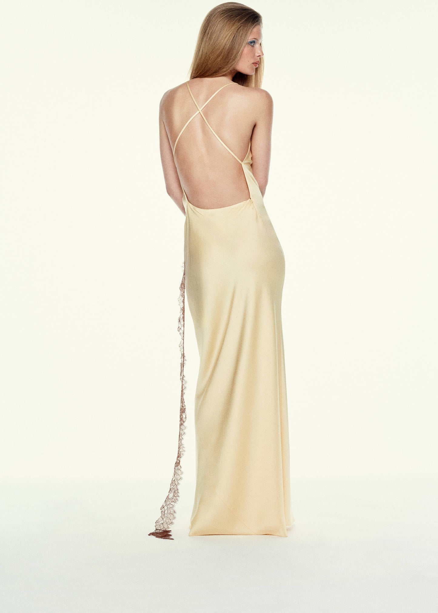 Satin lace dress with lace trim