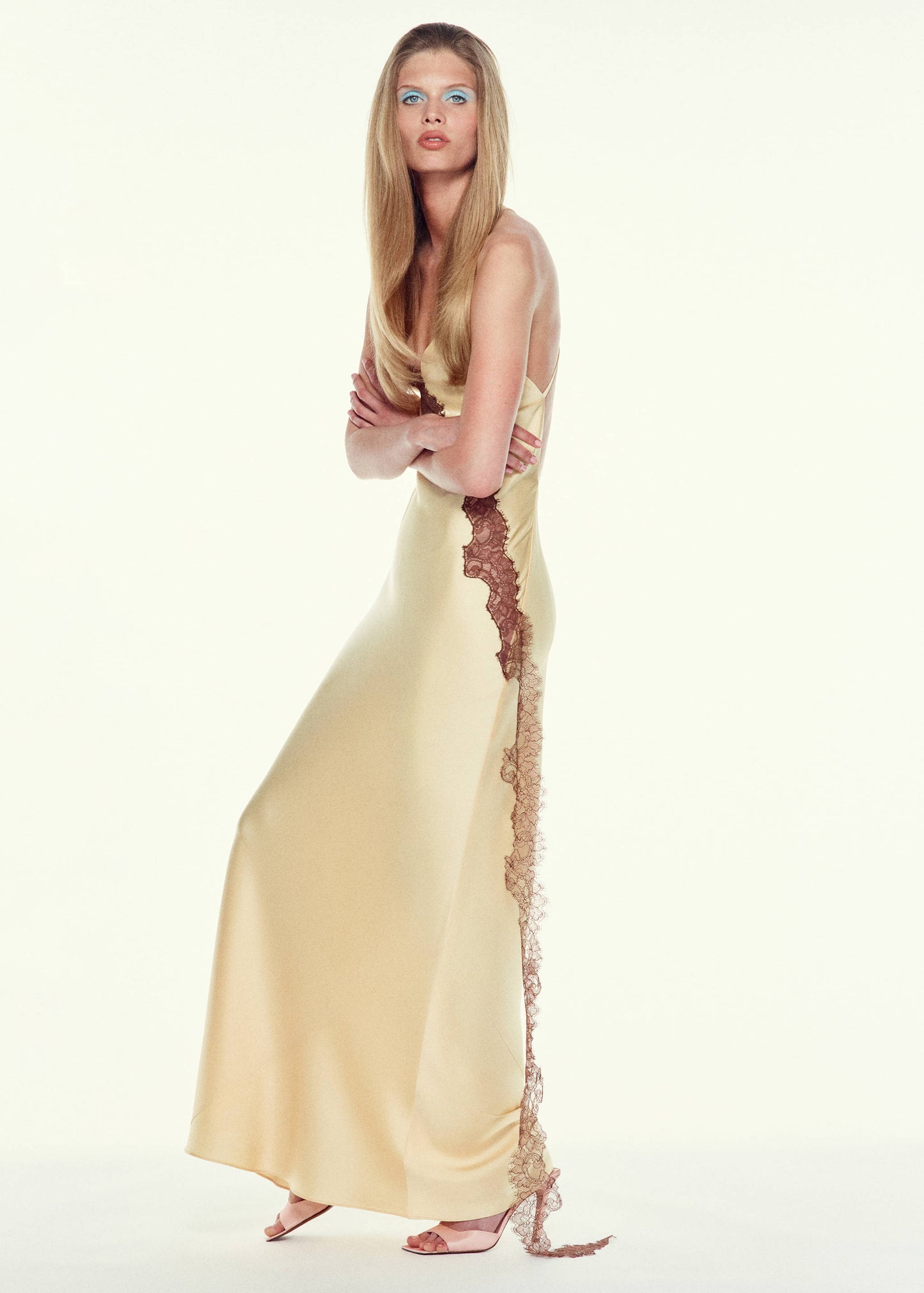 Satin lace dress with lace trim