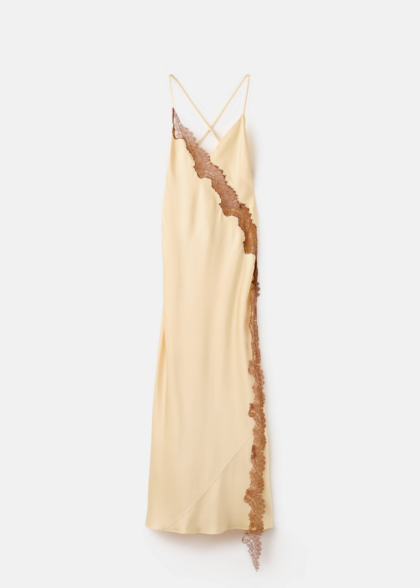 Satin lace dress with lace trim