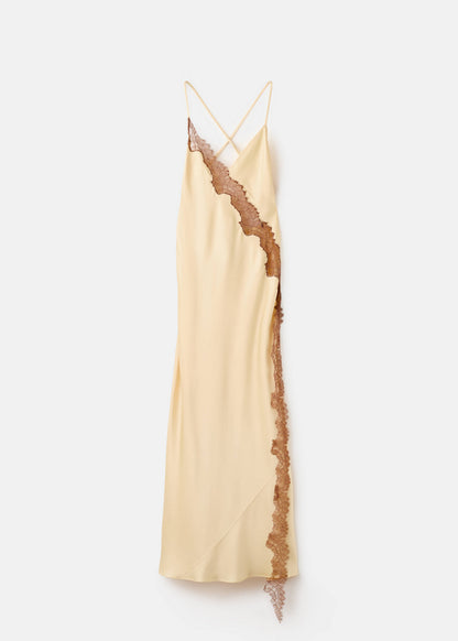 Satin lace dress with lace trim
