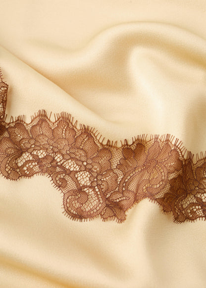 Satin lace dress with lace trim