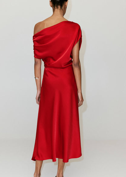 Asymmetrical satin dress