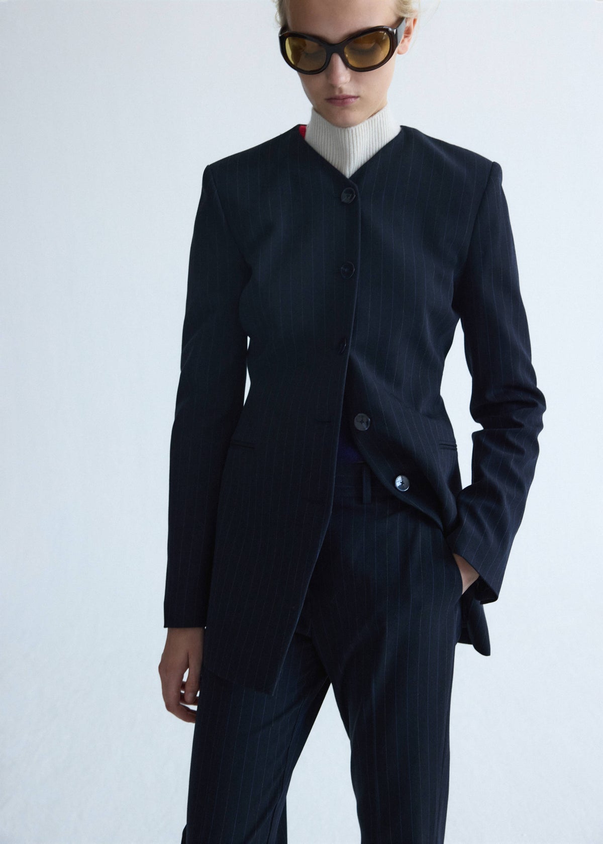 Pinstripe suit trousers