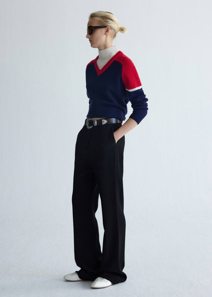 Wool jersey with contrast overlay