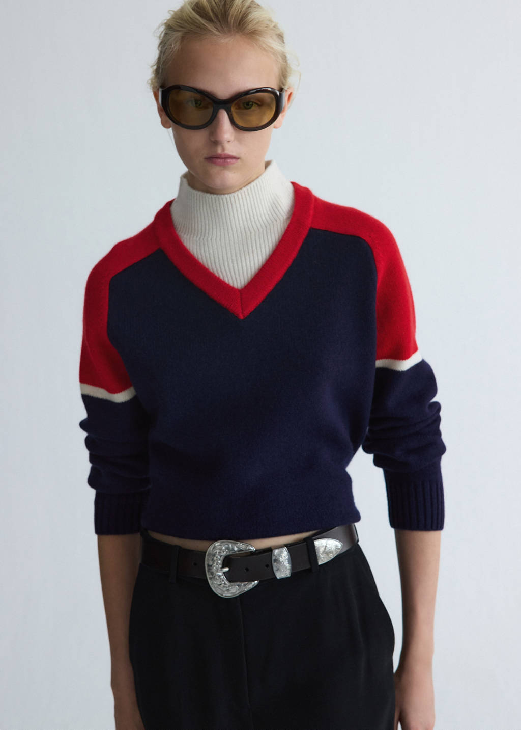 Wool jersey with contrast overlay