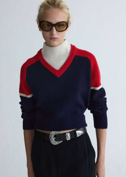 Wool jersey with contrast overlay