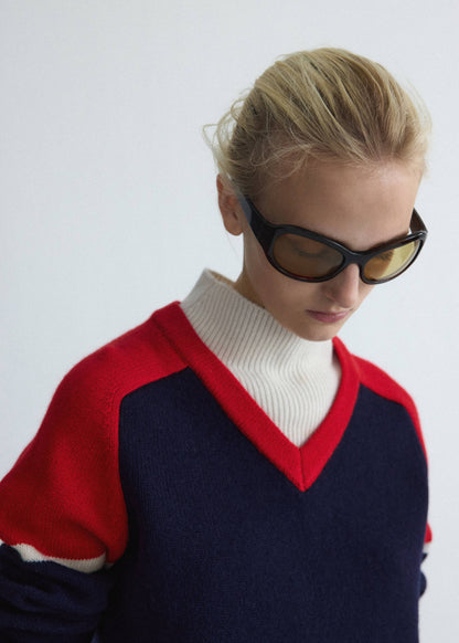 Wool jersey with contrast overlay