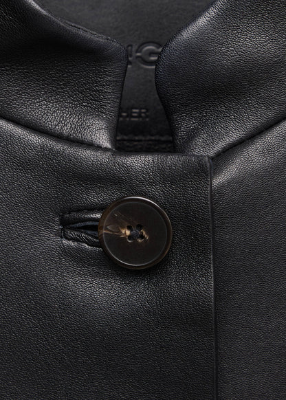 Leather jacket with strap collar