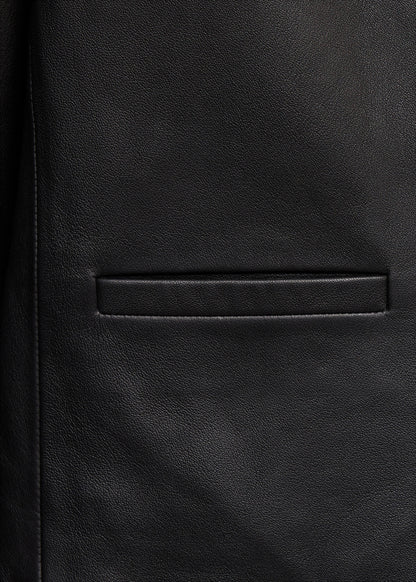 Leather jacket with strap collar