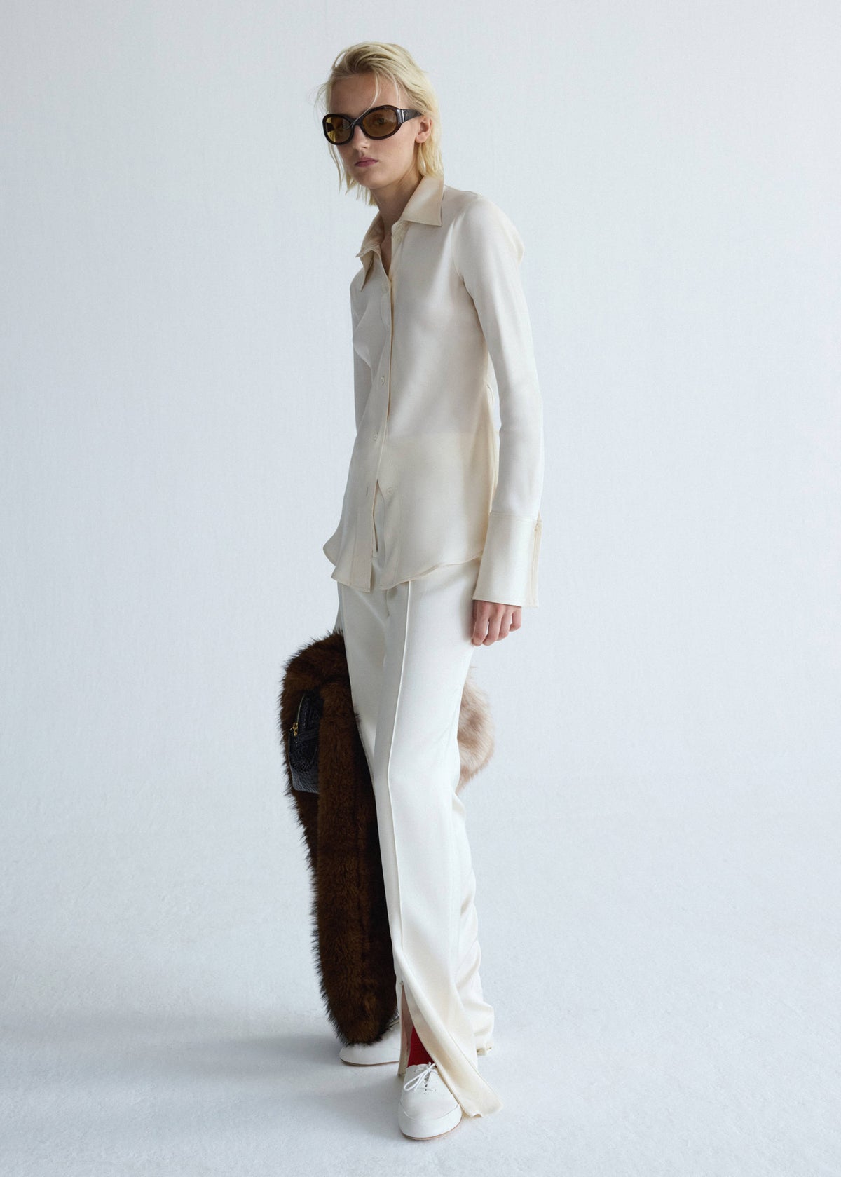 Satin trousers with hem slits