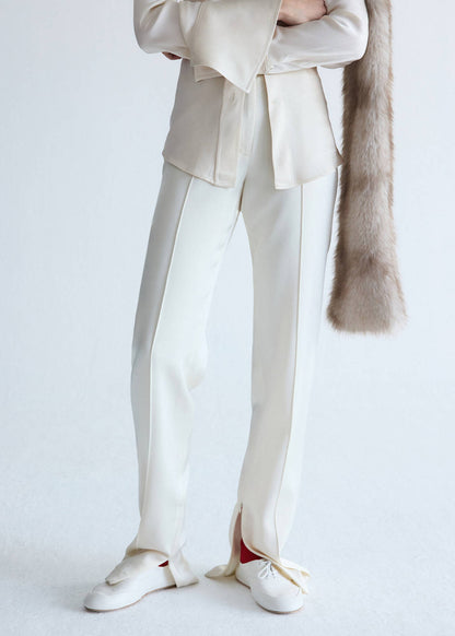 Satin trousers with hem slits
