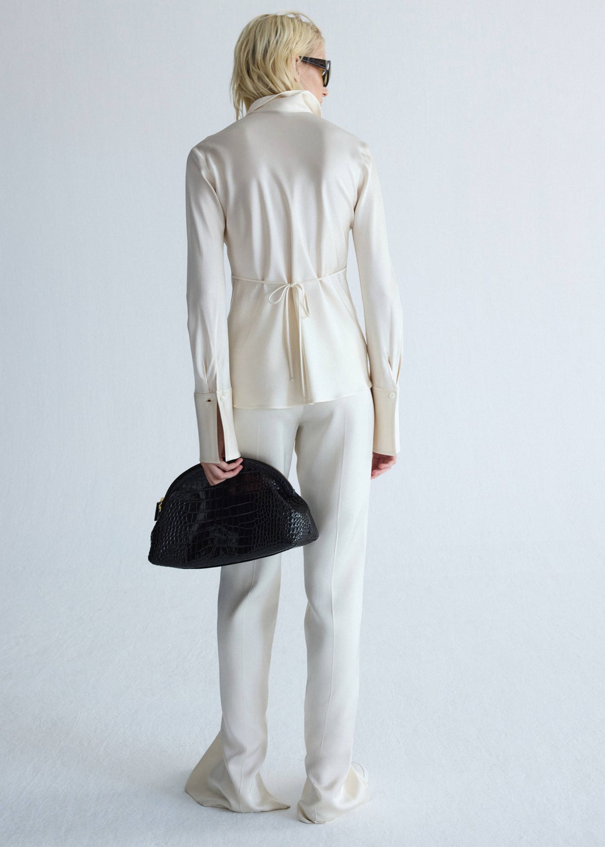 Satin trousers with hem slits