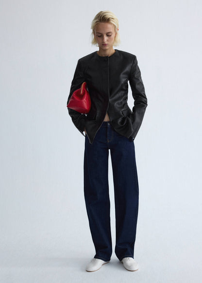 Leather round-neck blazer