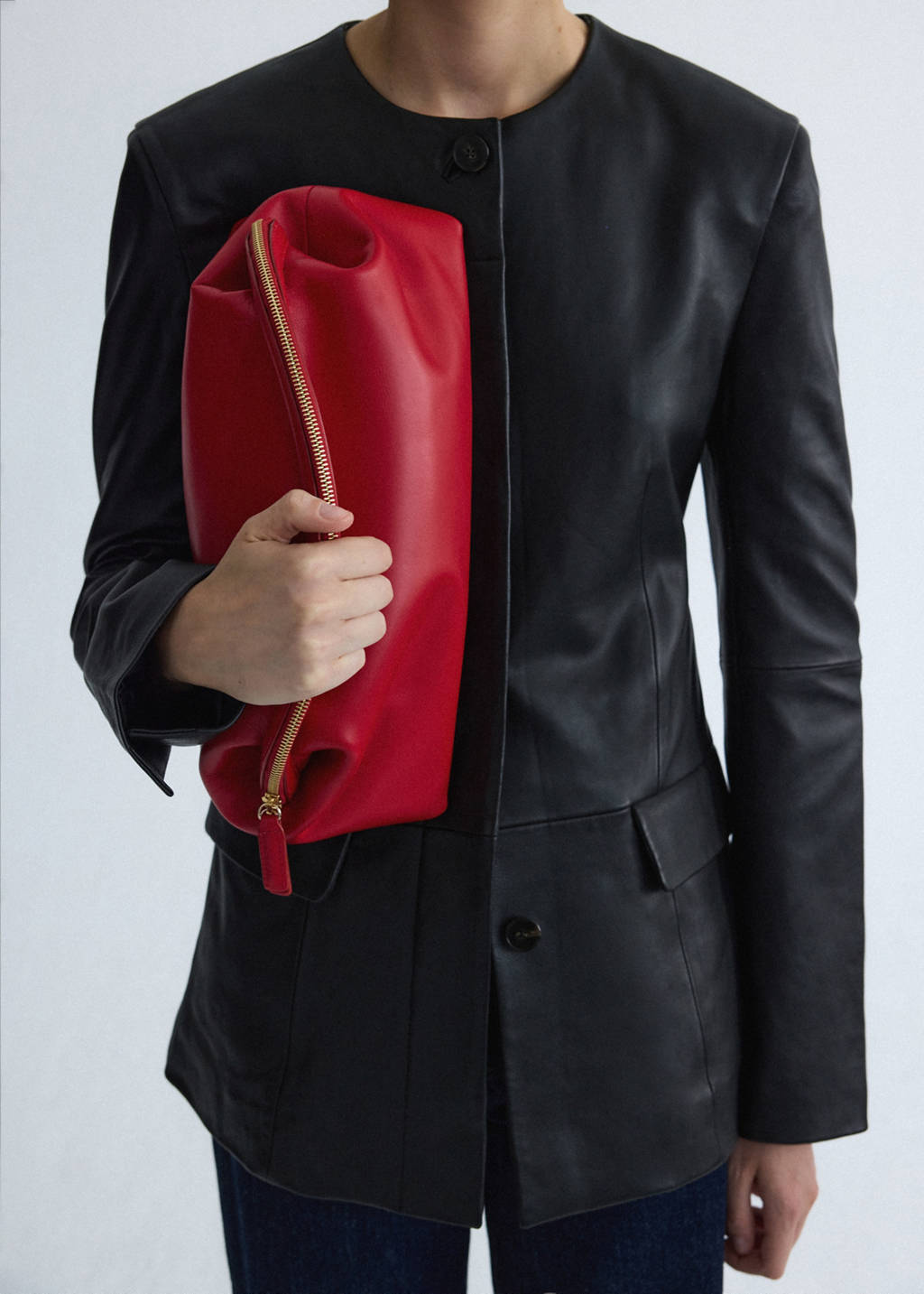 Leather round-neck blazer