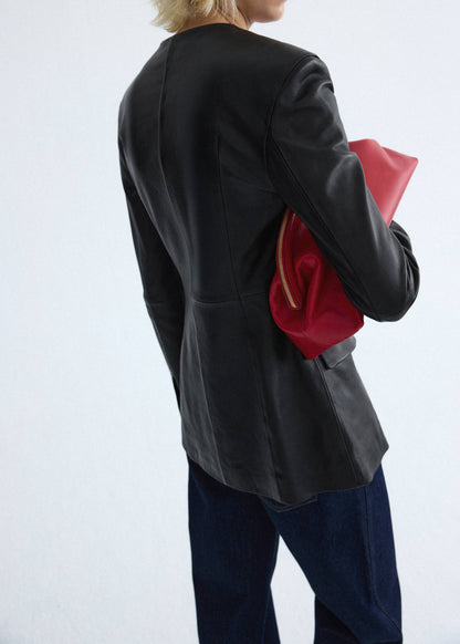 Leather round-neck blazer