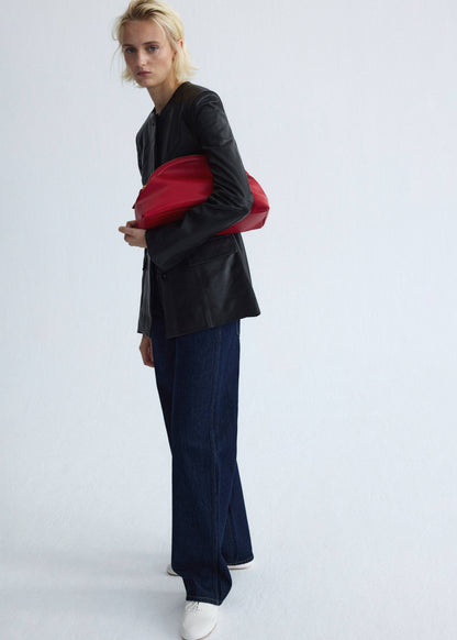 Leather round-neck blazer