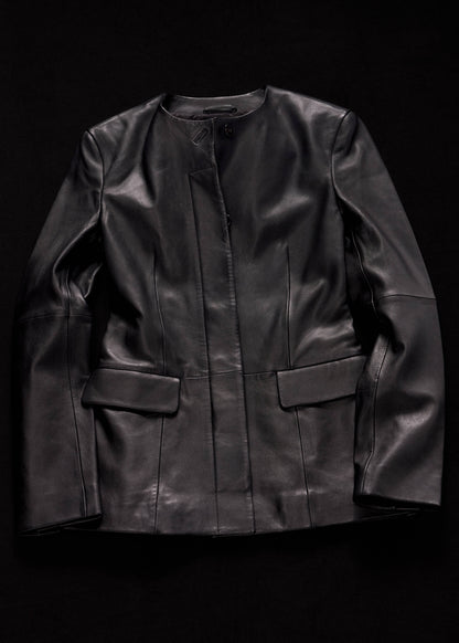 Leather round-neck blazer