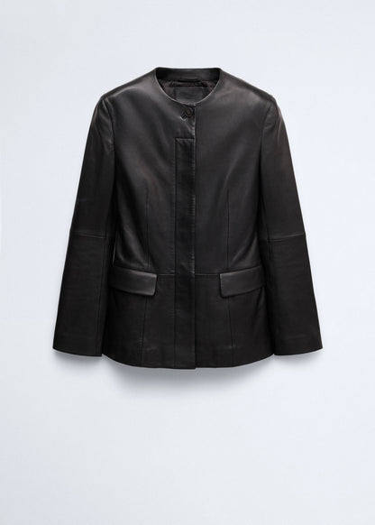 Leather round-neck blazer