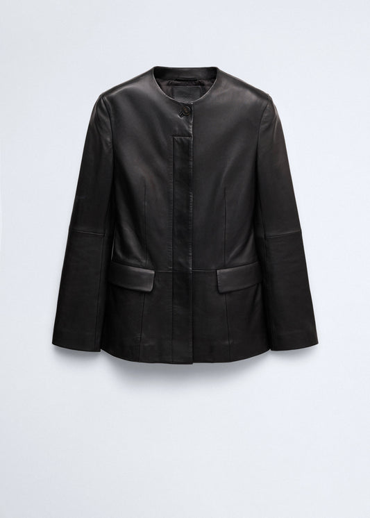 Leather round-neck blazer
