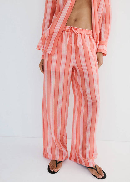 Straight trousers in a linen lyocell blend with stripes