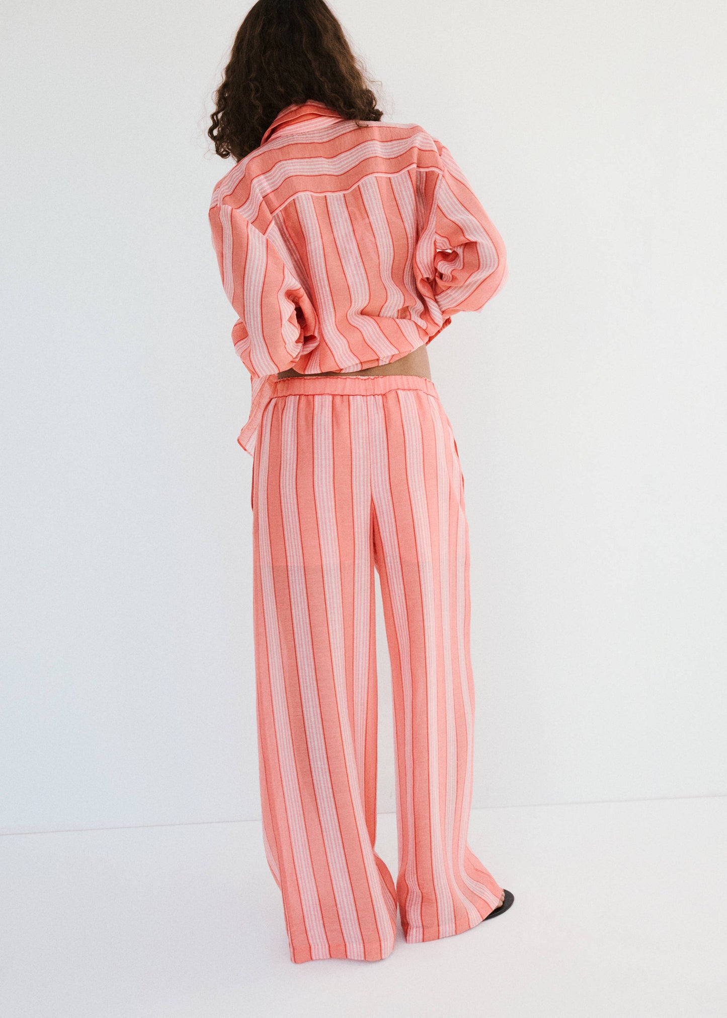 Straight trousers in a linen lyocell blend with stripes