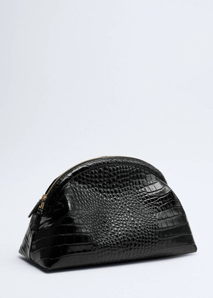 Croc-effect leather clutch bag