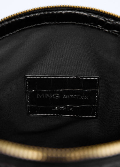Croc-effect leather clutch bag