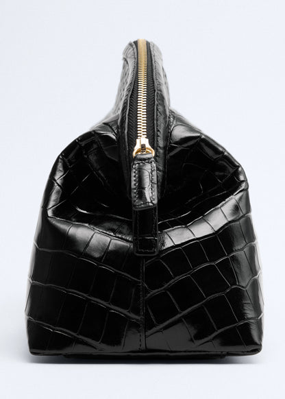 Croc-effect leather clutch bag