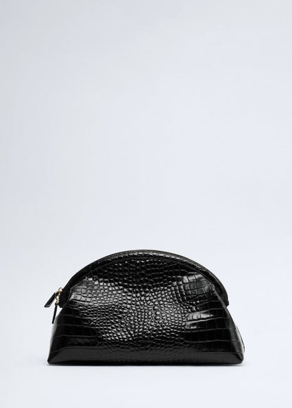 Croc-effect leather clutch bag