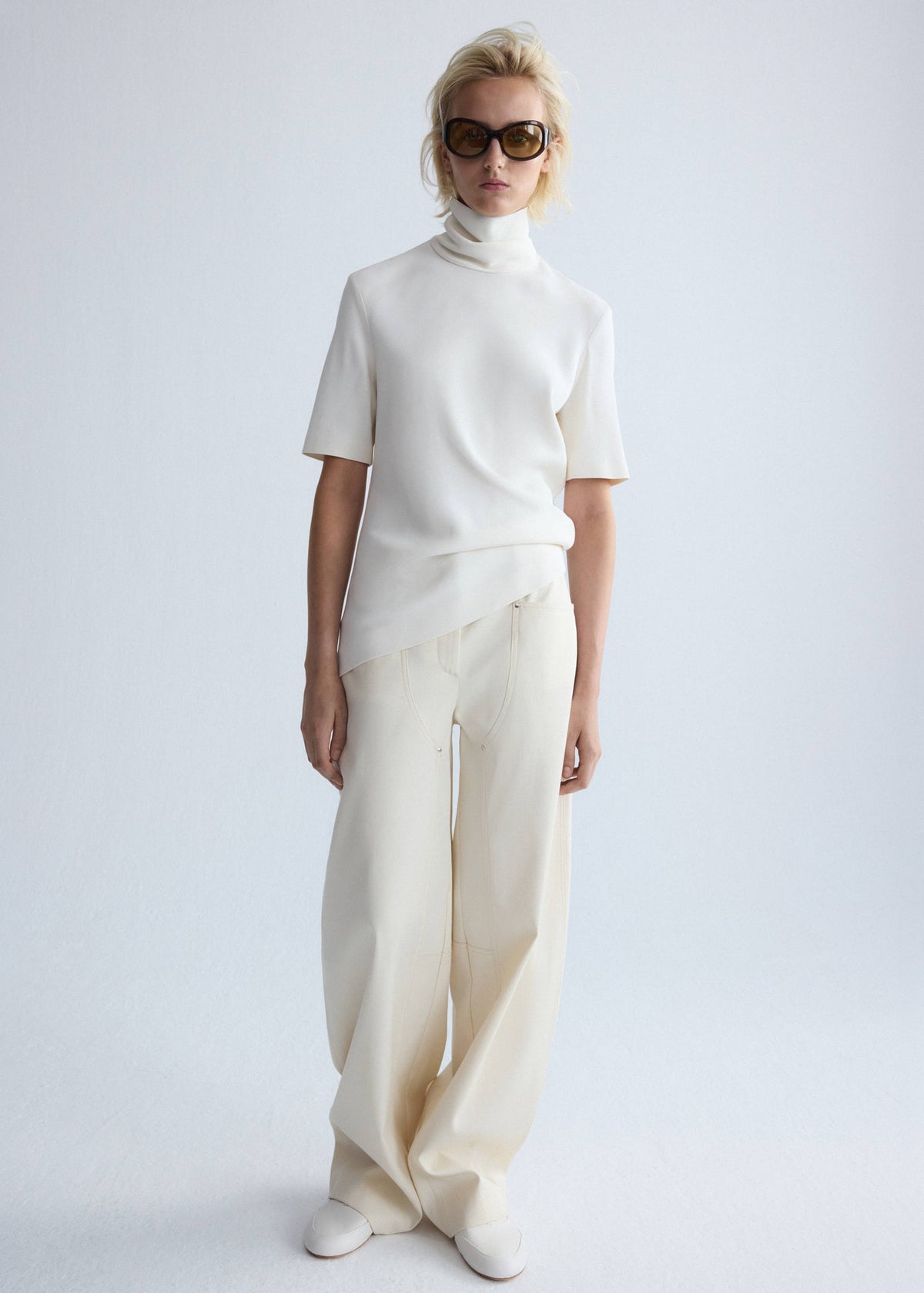 Asymmetric high-neck blouse
