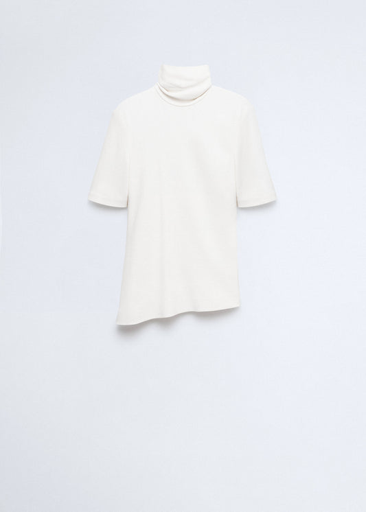 Asymmetric high-neck blouse
