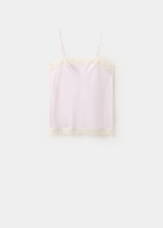 Lace detail satin top
